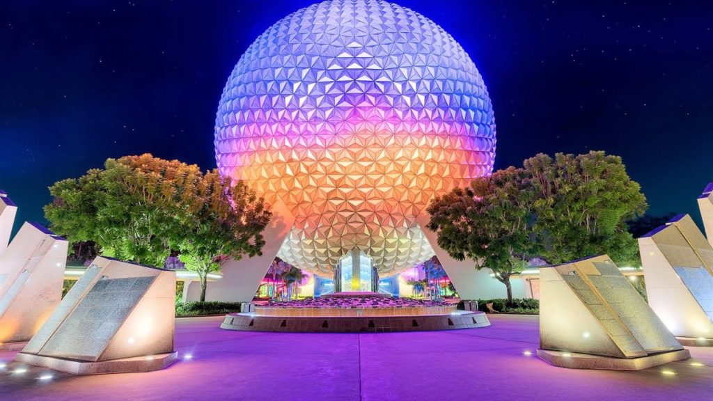 EPCOT at Walt Disney World illuminated in purple for epilepsy awareness